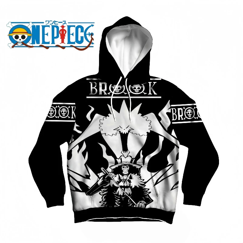 

One Piece Brook 3D Printed Hoodie Streetwear Style Pullover for Fans Black & White Design Ideal for Daily Wear & Cosplay