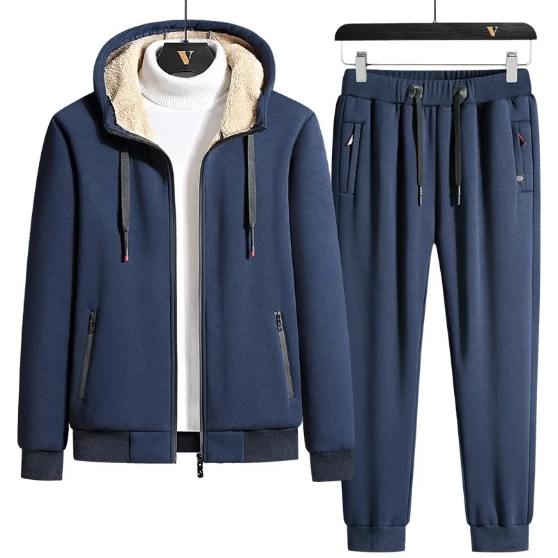 New Arrived 2024  Tracksuit Men Warm Tracksuits Winter Velvet Thick Two Pieces Set  Fleece Mens Track Suit Jacket+Pants