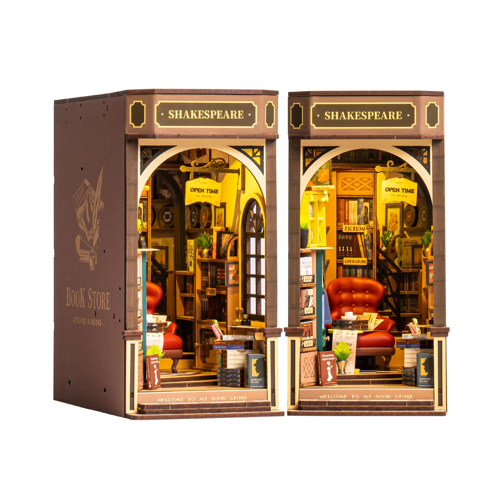 Rolife DIY Book Nook Kit Bookstore Bookends 3D Puzzle Model Building Kit with LED for Bookshelf Decor Gift for Book Lovers Adult