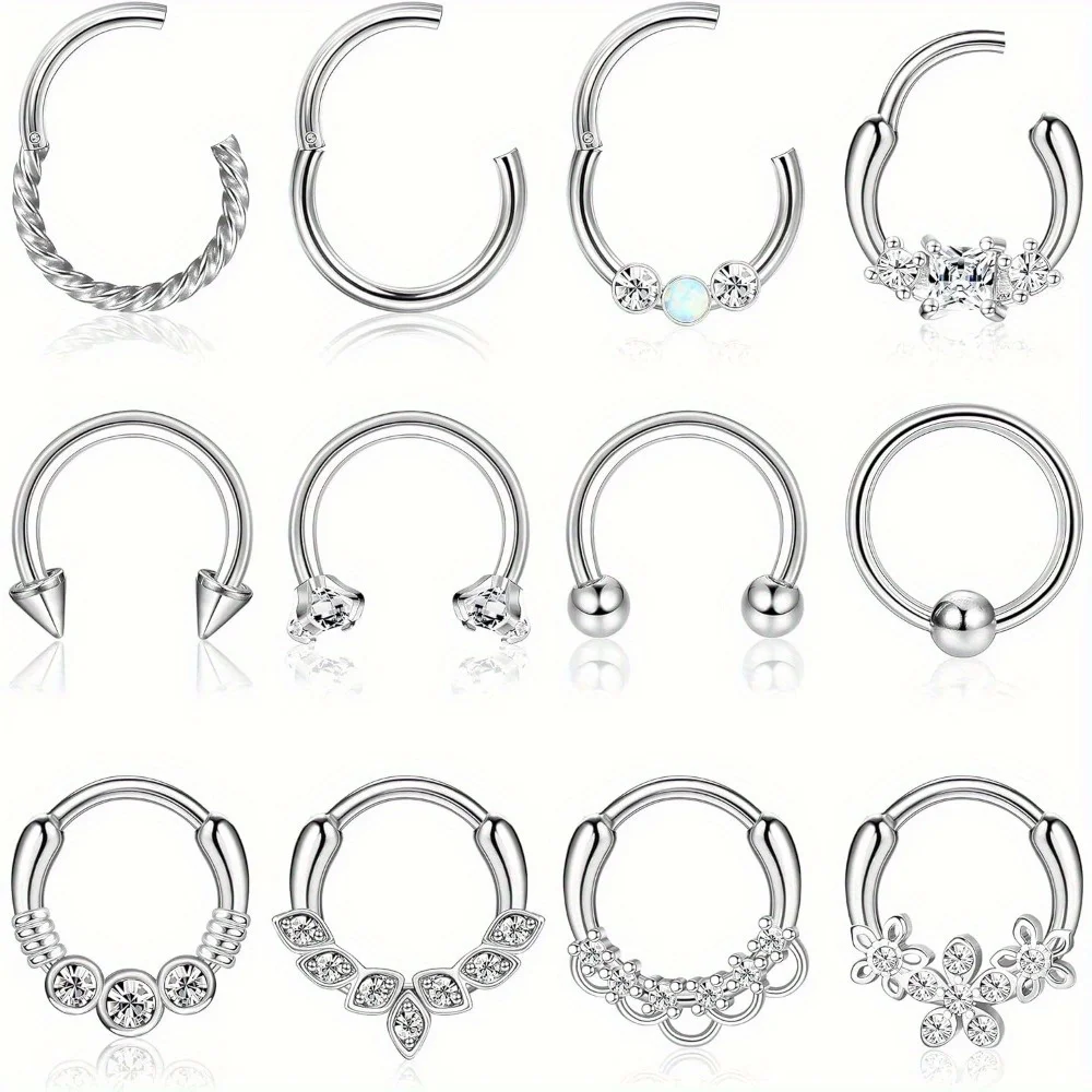 DOLOTTA 1Pc 16G Septum Clicker Ring 316L Stainless Steel CZ Cartilage Helix Daith Earrings Nose Rings Hoop Nose Piercing Jewelry