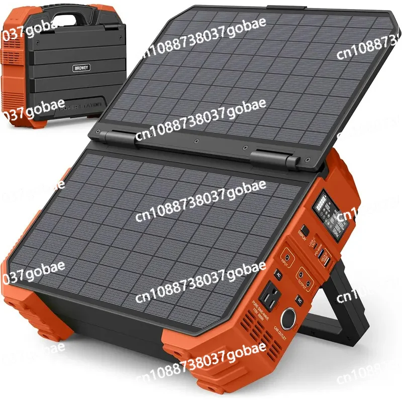 Portable Power Station Built-In Panel, 614WH/192000MAh LiFePO4 Battery Pack, 600W Solar Generator with AC/DC/USB/PD