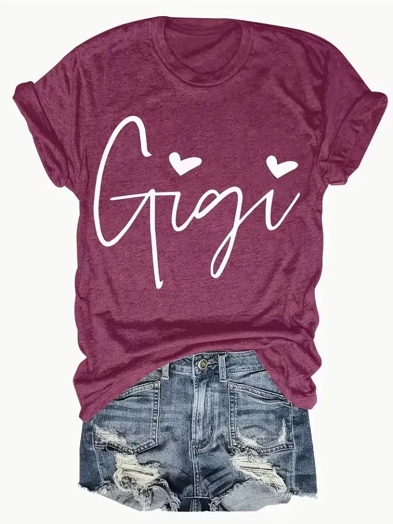 

Plus size women's short sleeve T-shirt Gigi With Hearts And Name Tag Spring and Summer Essentials summer outfits women's
