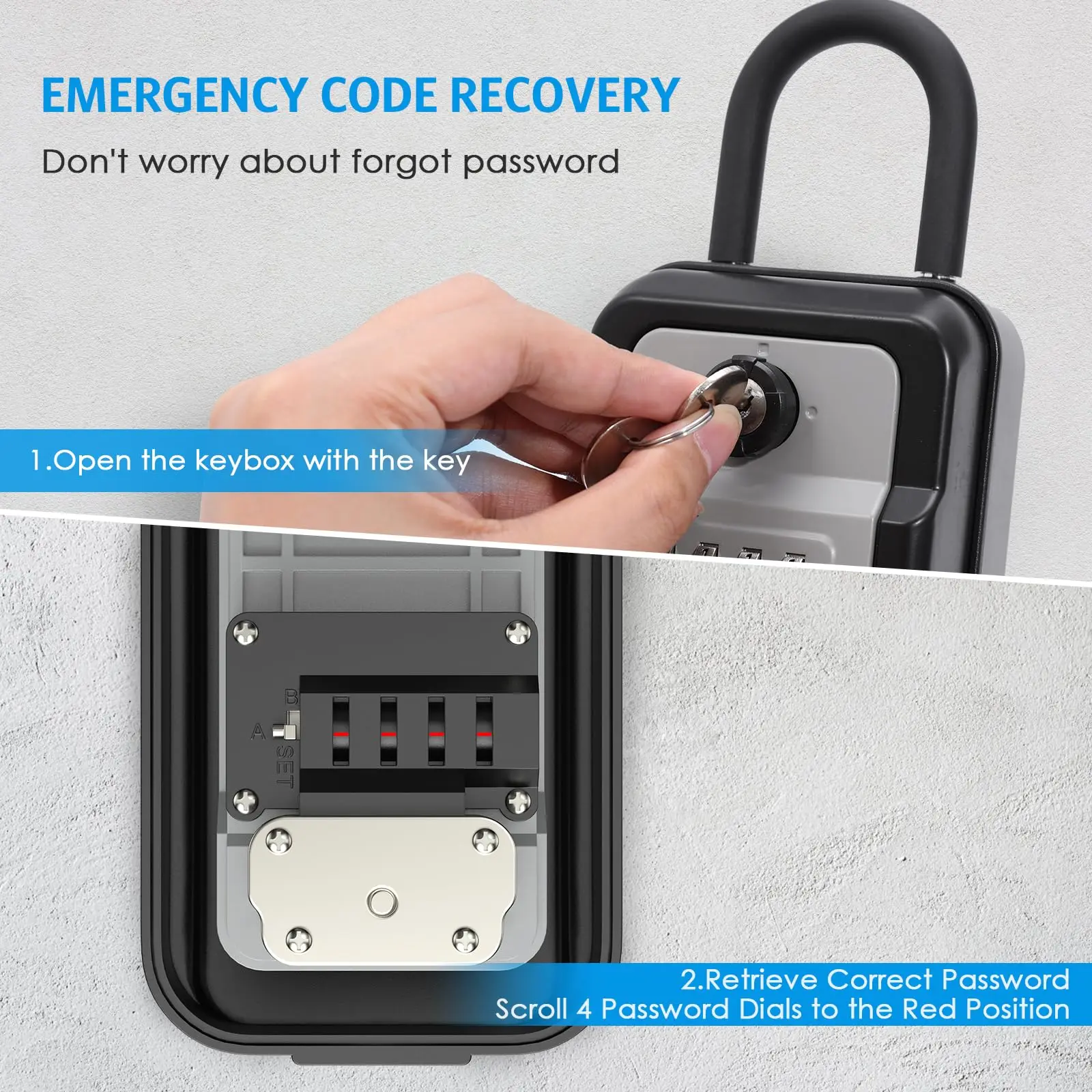 Outdoor Key Lock Box Waterproof Resettable Combination Lockbox with Spare Key Large Capacity Lock Box Portable Black Lock Box