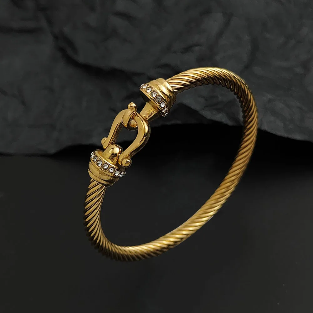 

Creative steel wire horseshoe hook zircon stainless steel women's bracelet, waterproof and rust-free, couple bracelet