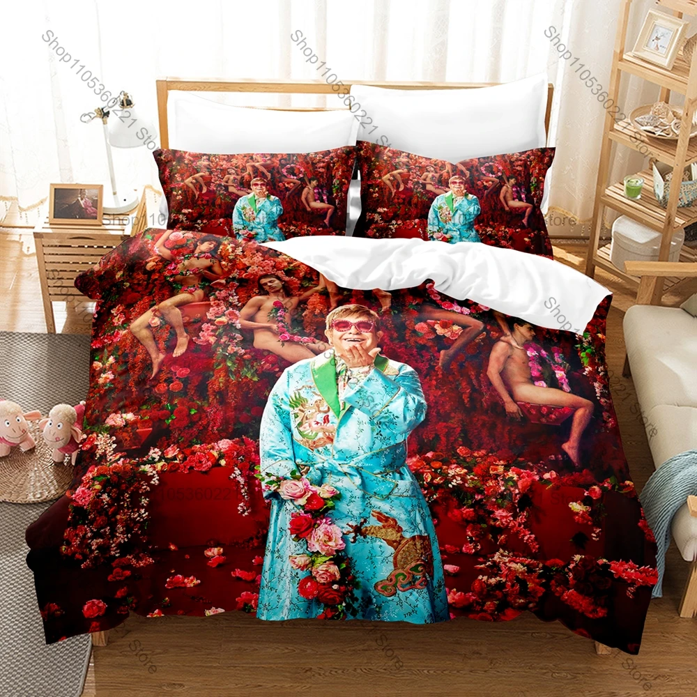 Goodbye Yellow Brick Road Sequins Feather Piano Print Duvet Cover + 2 Pillowcases Rocketman Fan 3pcs Bedding Set