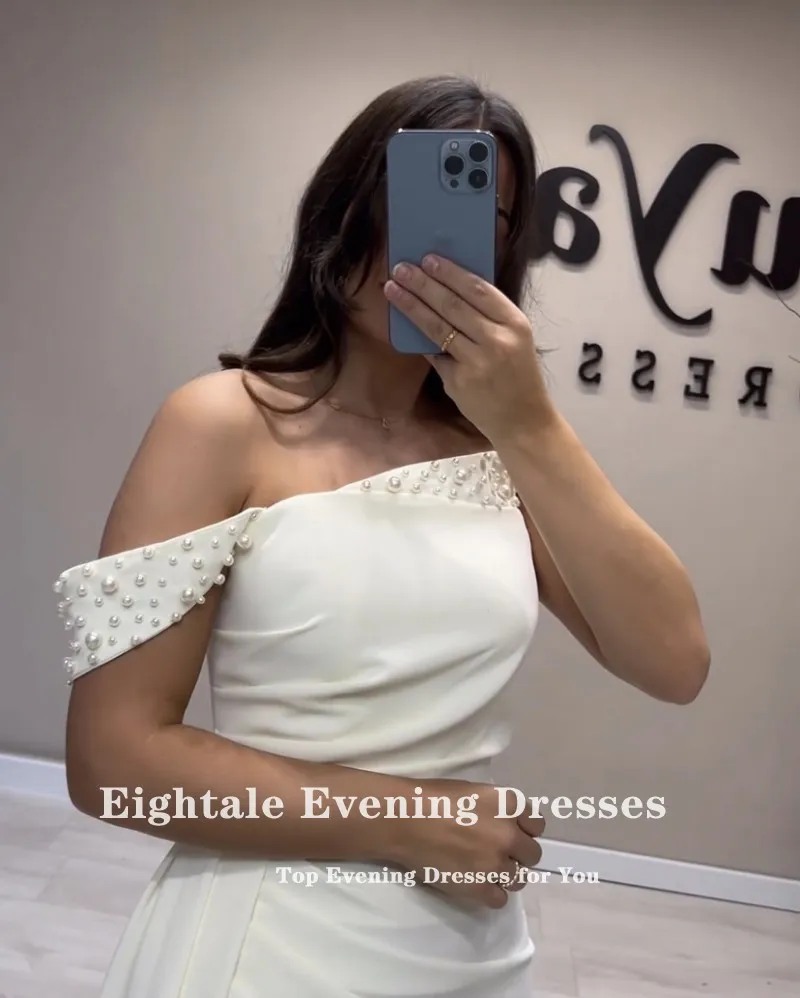 Eightale Elegant Evening Dress for Wedding Party One Shoulder Beaded with Pearls Arabic Mermaid Celebrity Formal Prom Gowns