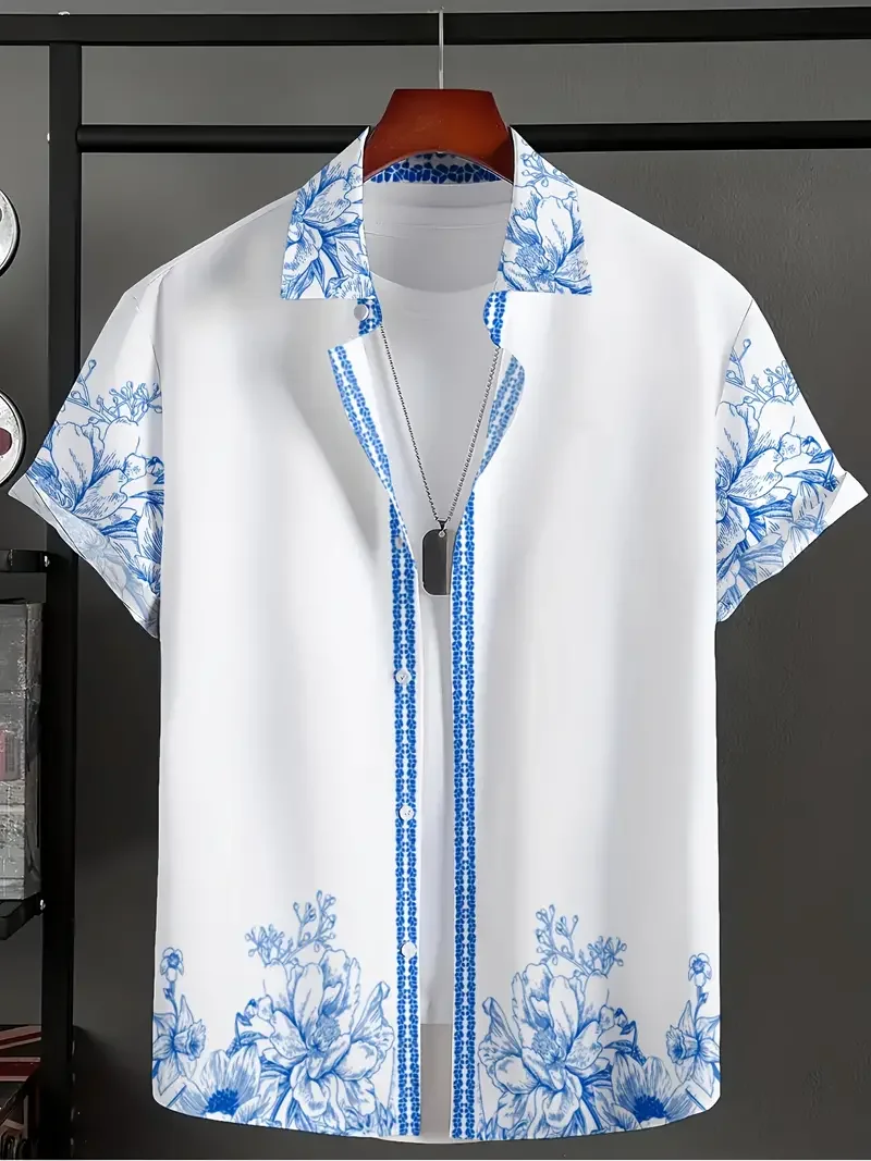 

Hawaiian Shirt Summer Crisp Simple Everyday Men's And Women's Lapel Button-down Top Oversized Cool Casual Cloting