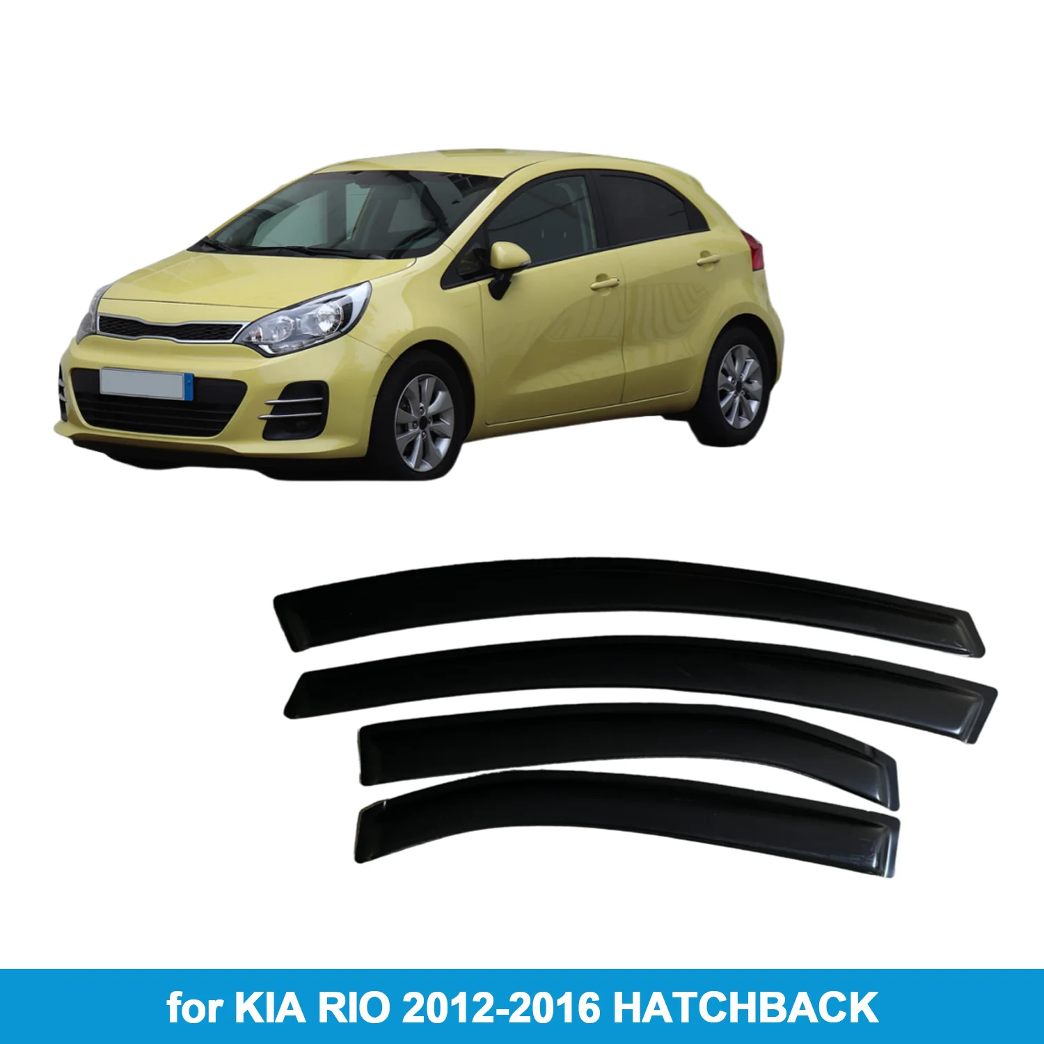 

Window Visor for KIA RIO 2012-2016 HATCHBACK Rain Guard Side Vent Deflector Weathershield Outside-Mount Tape On