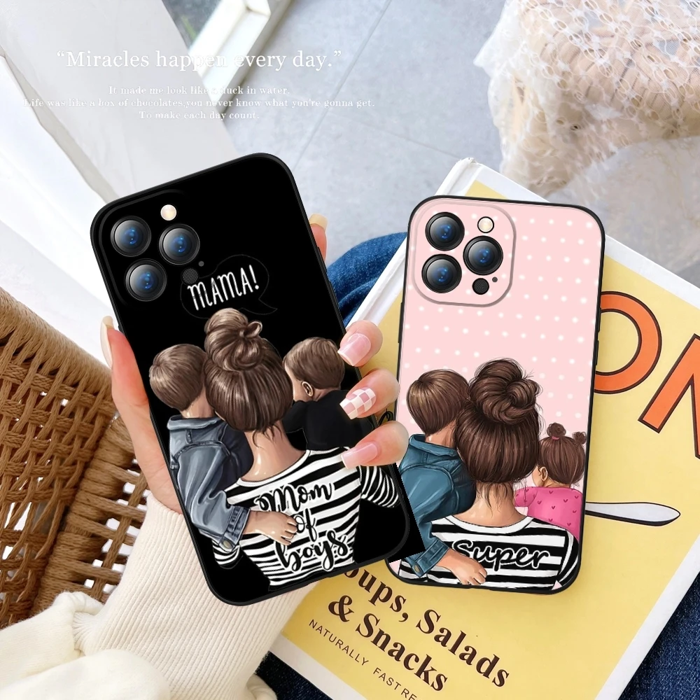 

Mom Daughter Girl Son Phone Case FOR IPhone 17 16 Pro Max 15 14 11 12 Pro 17air 13 Plus Samsung S25 S24 Black Covers