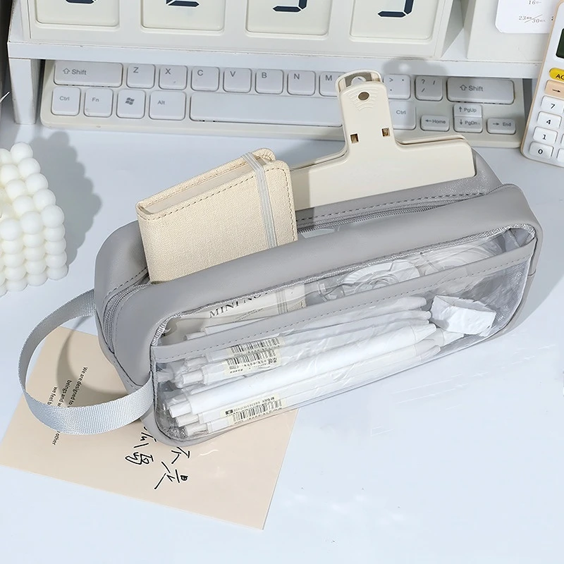 Transparent Compartment Pencil Case Large Capacity Pencil Cases Stationery Holder Kawaii Aesthetic Pencil Pouch School Supplies