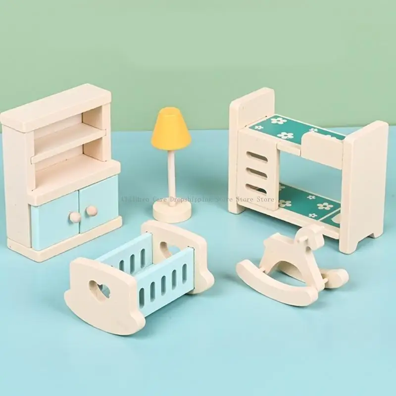 Nội Thất Bằng Gỗ Mini Nhà Búp Bê Thu Nhỏ Nội Thất Giường/Tủ Quần Áo/Tủ Quần Áo Trẻ Bé Gái Trẻ Giả Vờ Chơi Đồ Chơi