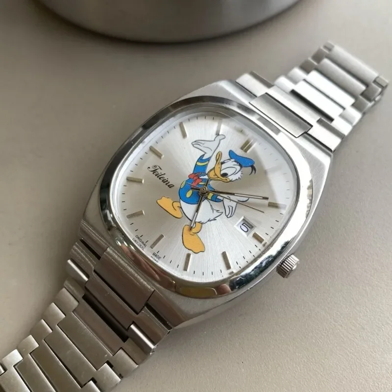 New Disney Mickey Donald Duck Couple Watch High-end Second-hand Steel Strap Light Luxury Men\'s and Women\'s Watch Birthday Gift