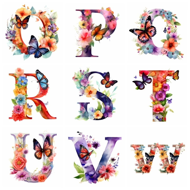 Flower Butterfly A-Z alphabet visual design iron on transfer for clothing dtf transfers ready to press Heat Transfer Printing