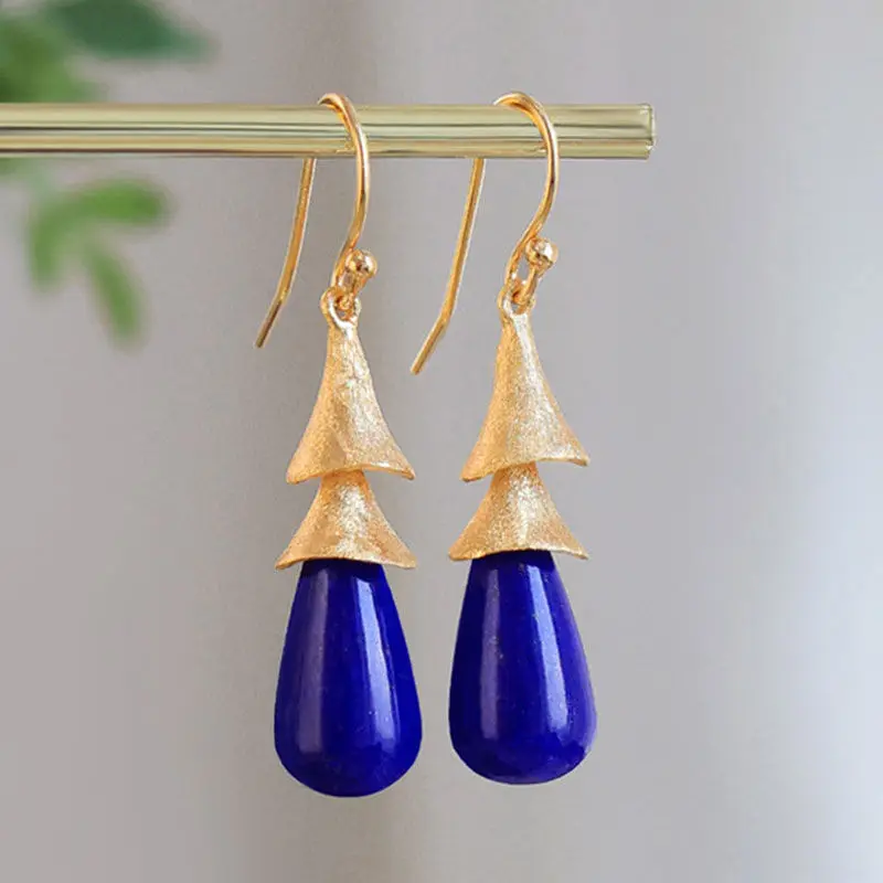 

Original Design Vintage Matte Earrings for women Water Drops Blue Gold Stone Earings Classic Daily Light luxury Jewelry