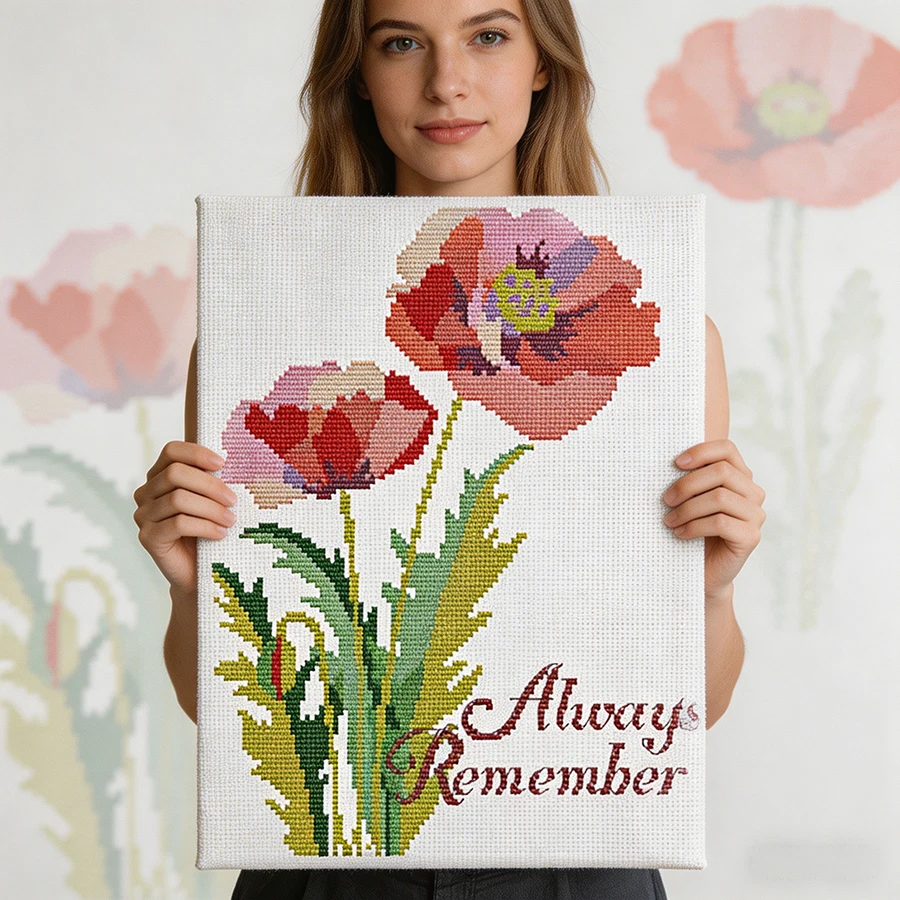 

2026 New style Poppy flower cross embroidery kit flower pattern design unprint canvas Cross-stitch DIY needlework