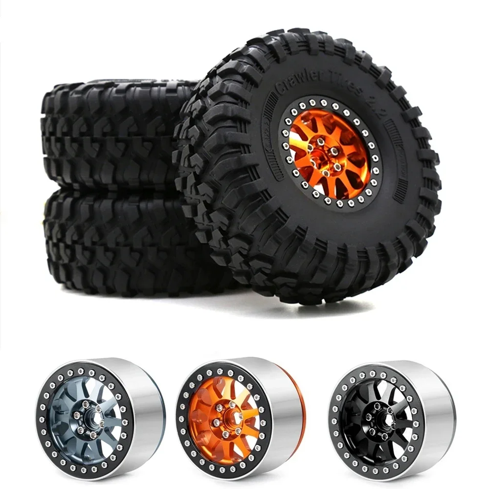 

2.2in Rubber Tires & Beadlock Wheel Rims for 1/10 RC Rock Crawler Axial SCX10 RR10 AX10 Wraith 90048 90018 KM2 D90 Parts