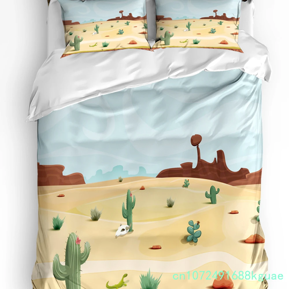 Cartoon Cactus Desert Bedding Set 3pcs Boys Girls Duvet Cover Pillowcase Kids Adult Quilt Cover Double Bed Set Home Textile