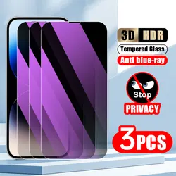 3Pcs Anti Blue Light Privacy Protective Film For iPhone 15 Pro Max 14 Plus 11 12 Mini 13 X XR XS Tempered Glass Screen Protector
