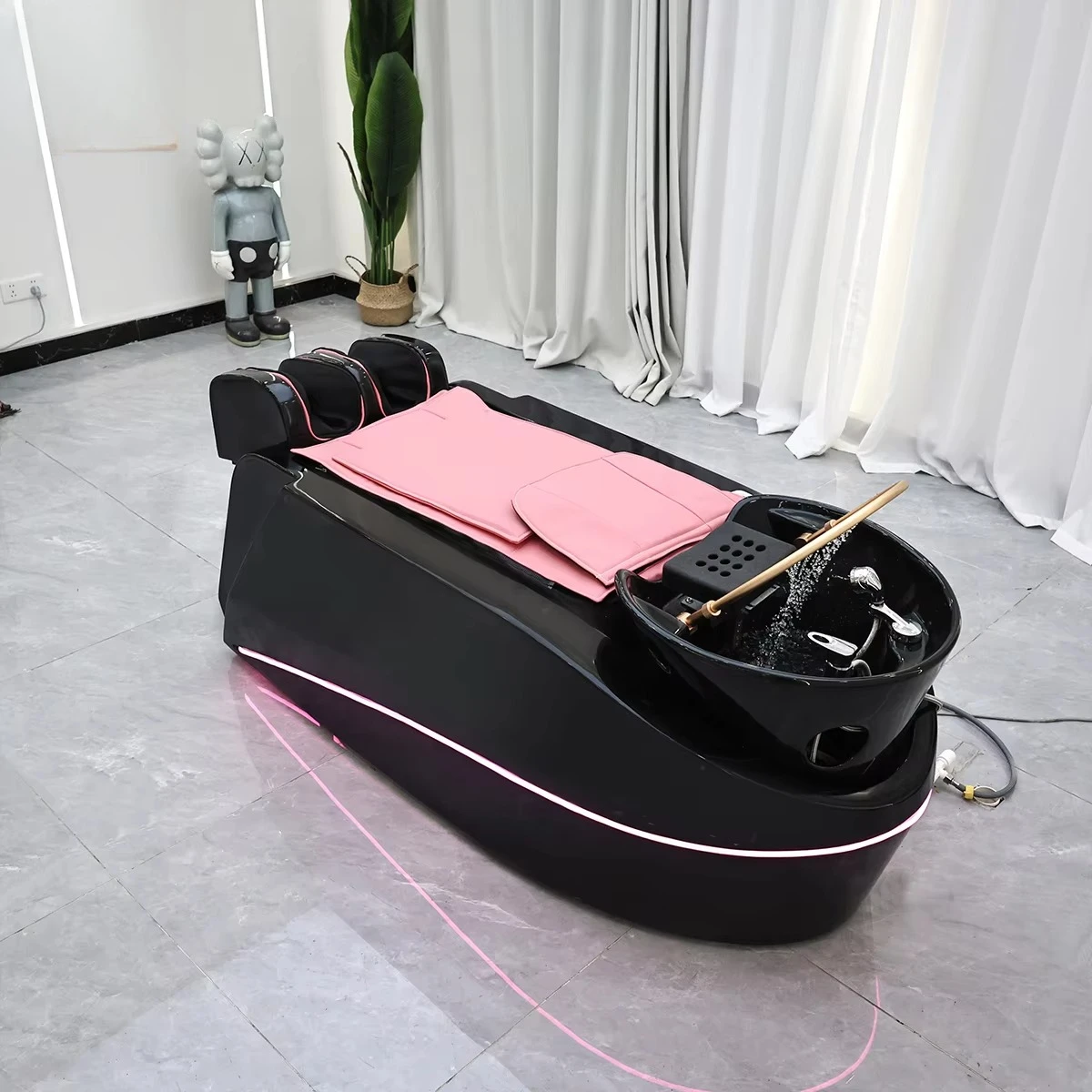 Salon Furniture Shampoo Bowl and Massage Table with Smart Massage Design,Water Cycle Pink Massage Shampoo Chair Shampoo Basin