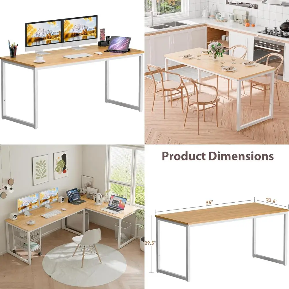 

55-Inch Modern Sturdy Computer Desk for Home Office, Suitable for PC, Laptop, and Writing