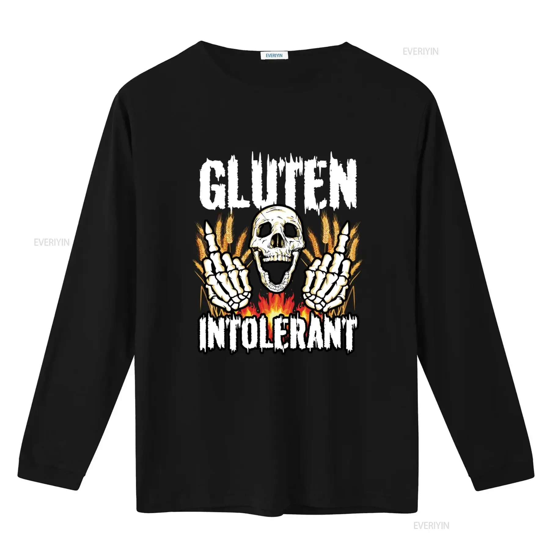 Gluten Intolerant Funny T Shirt Wheat Allergy Free Meme Celiac Disease Health Food Diet Skull Design with Flames and Unique