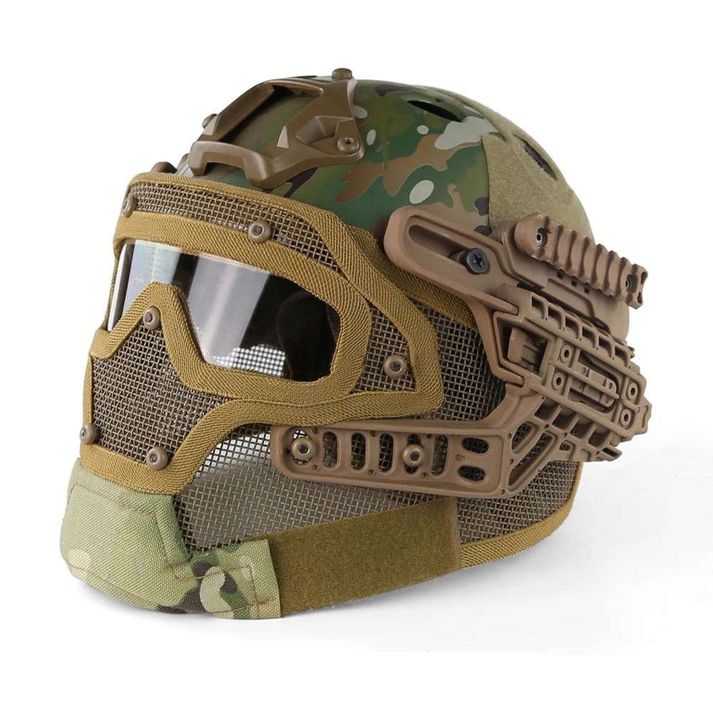 Tactical Militar Helmet High Quality With Metal Mesh Mask Full Face Protective Paintball Airsoft Helmet CS War Game Equipment