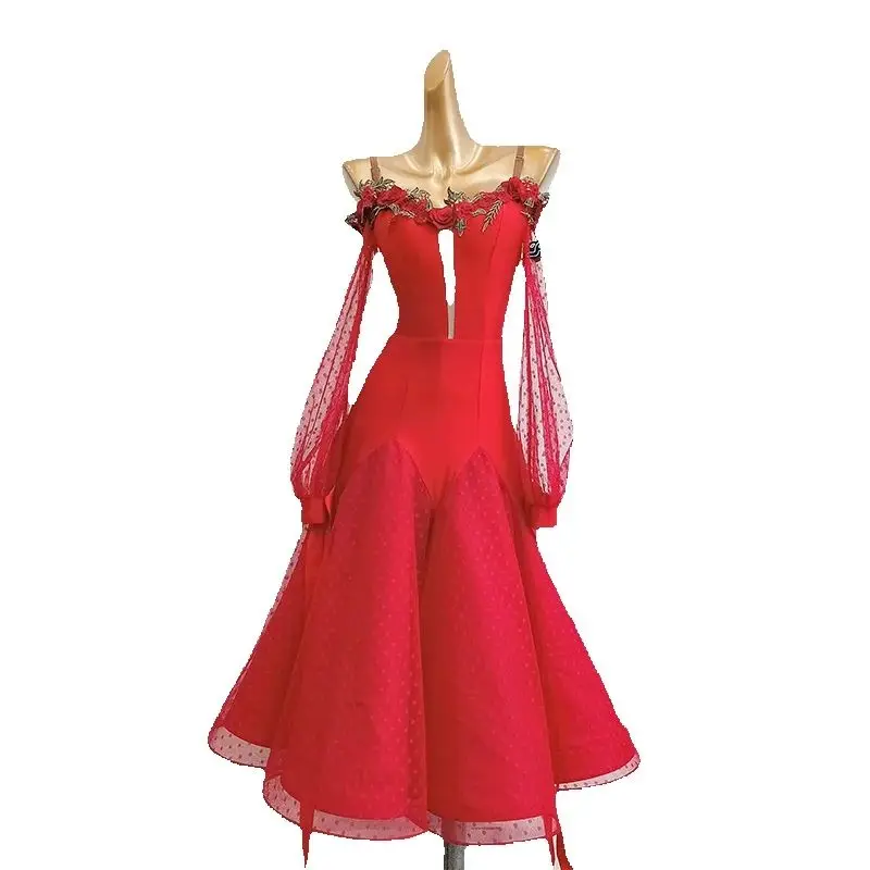 Robe de danse moderne sexy pour femmes, robes de danse de salon standard national, olympiques de performance de valse, nouveau, 2024