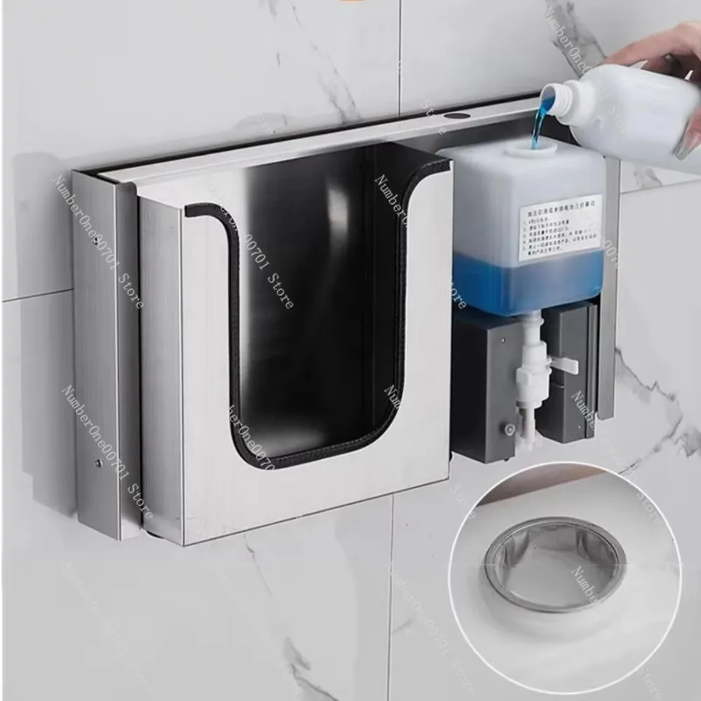Commercial Embedded Stainless Steel Hidden Mirror Automatic Induction Soap Liquid Tissue Dispenser 2-in-1 Function