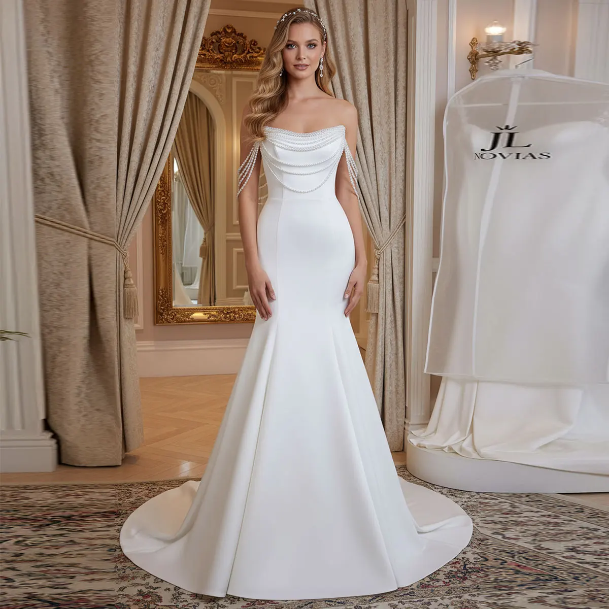 

Luxury Vestidos Novia Beaded Satin Mermaid Wedding Dresses For Women 2025 Long Sheath Sheath Bridal Party Gown With Train
