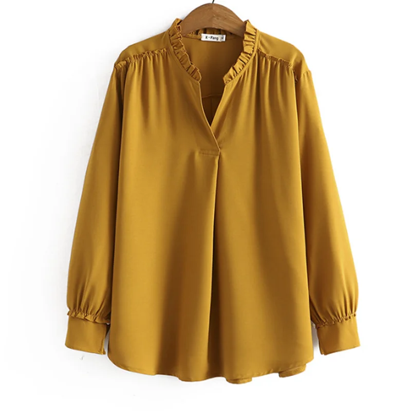 

Large Size Women's Spring Dress New Loose Slimming V-Neck Long Sleeves Versatile Shirt 912