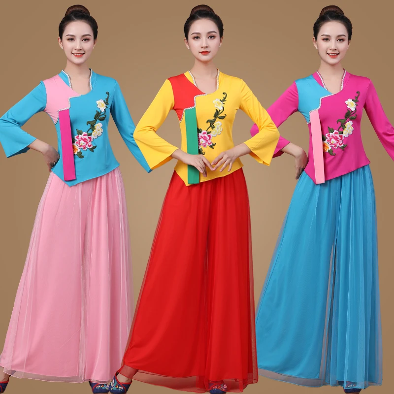 중년 및 노년 여성용 봄 여름 신상 민족 스타일 스퀘어 댄스 공연 의상 세트 축제 의류