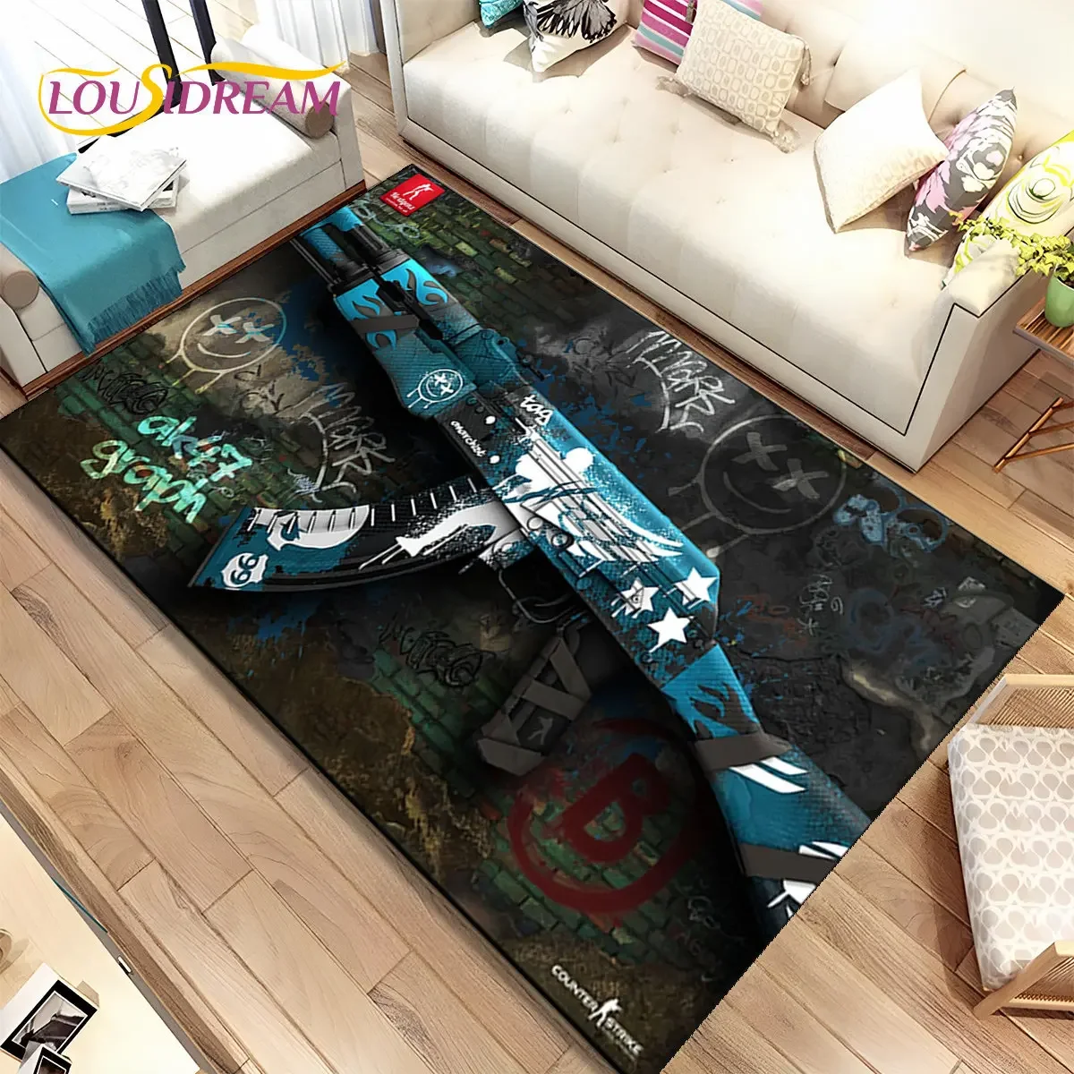 3D Assault Rifle Pistol Gun CS M4 AK USP Game Area Rug,Carpet for Home Living Room Bedroom Sofa Doormat Decor,Non-slip Floor Mat