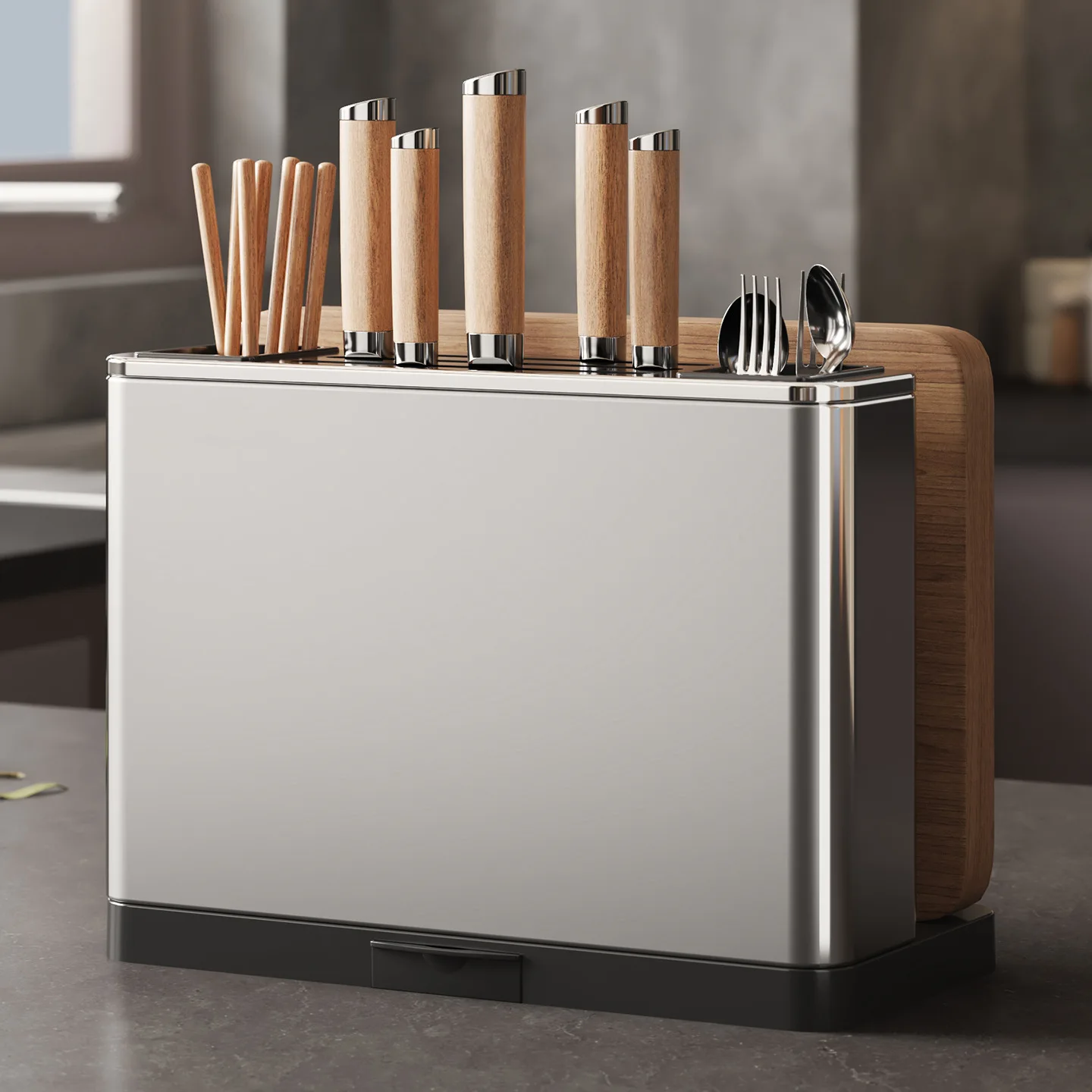 Stainless Steel Kitchen Knife&Cutting Board Rack,Integrated Chopstick Holder, Multifunctional Countertop Small Storage Organizer