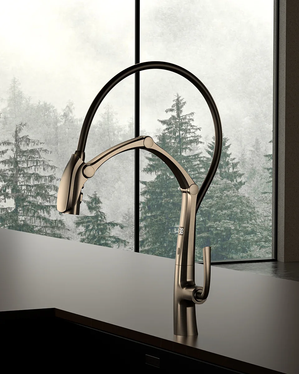 올 코퍼 풀링 키친 워싱 플레이트 수도꼭지 인덕션 디지털 디스플레이 수도꼭지 건 그레이 블랙