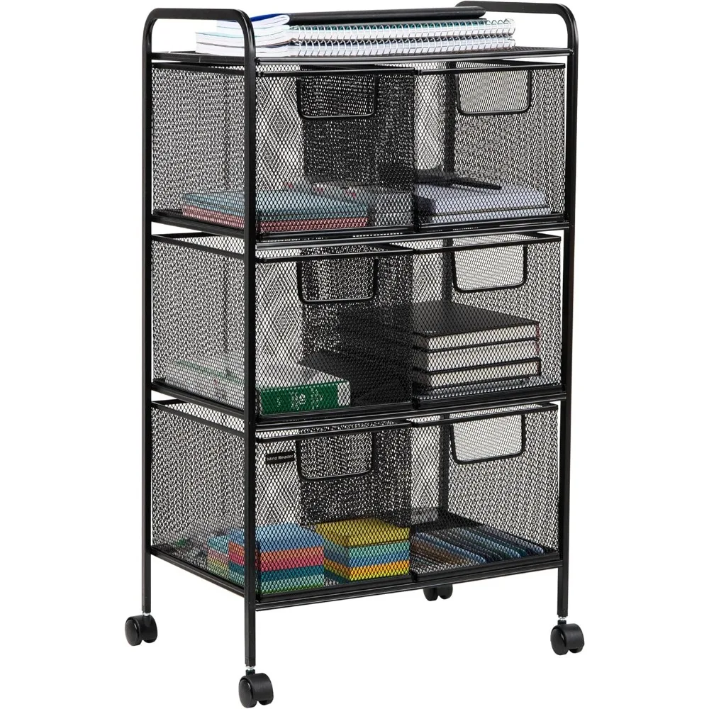 

Multipurpose Rolling Cart with Drawers, Office Storage Organizer, Utility Cart, Metal Mesh, Black