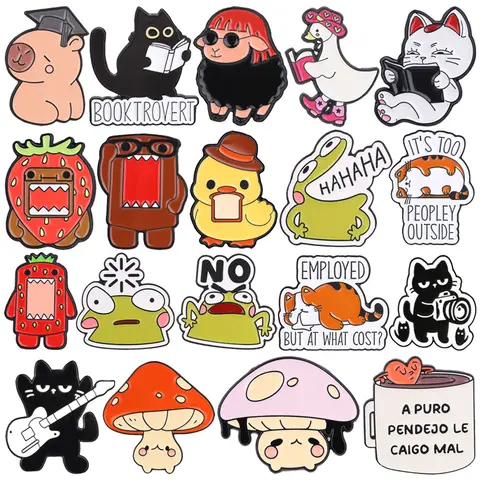 Broches et épingles en émail sur le thème des animaux : Chat, Cowboy, Oie, Détective, Canard, Fraise, Monstre, Champignon, Café. Badges, Bijoux, Cadeau.