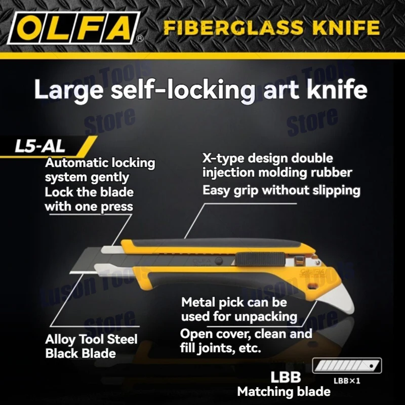 Japan OLFA193B(L5-AL) Automatic Card Lock Utility Knife X Series 18mm Heavy Duty Cutting Knife Safety Lock Professional Paper Cutter Used for: