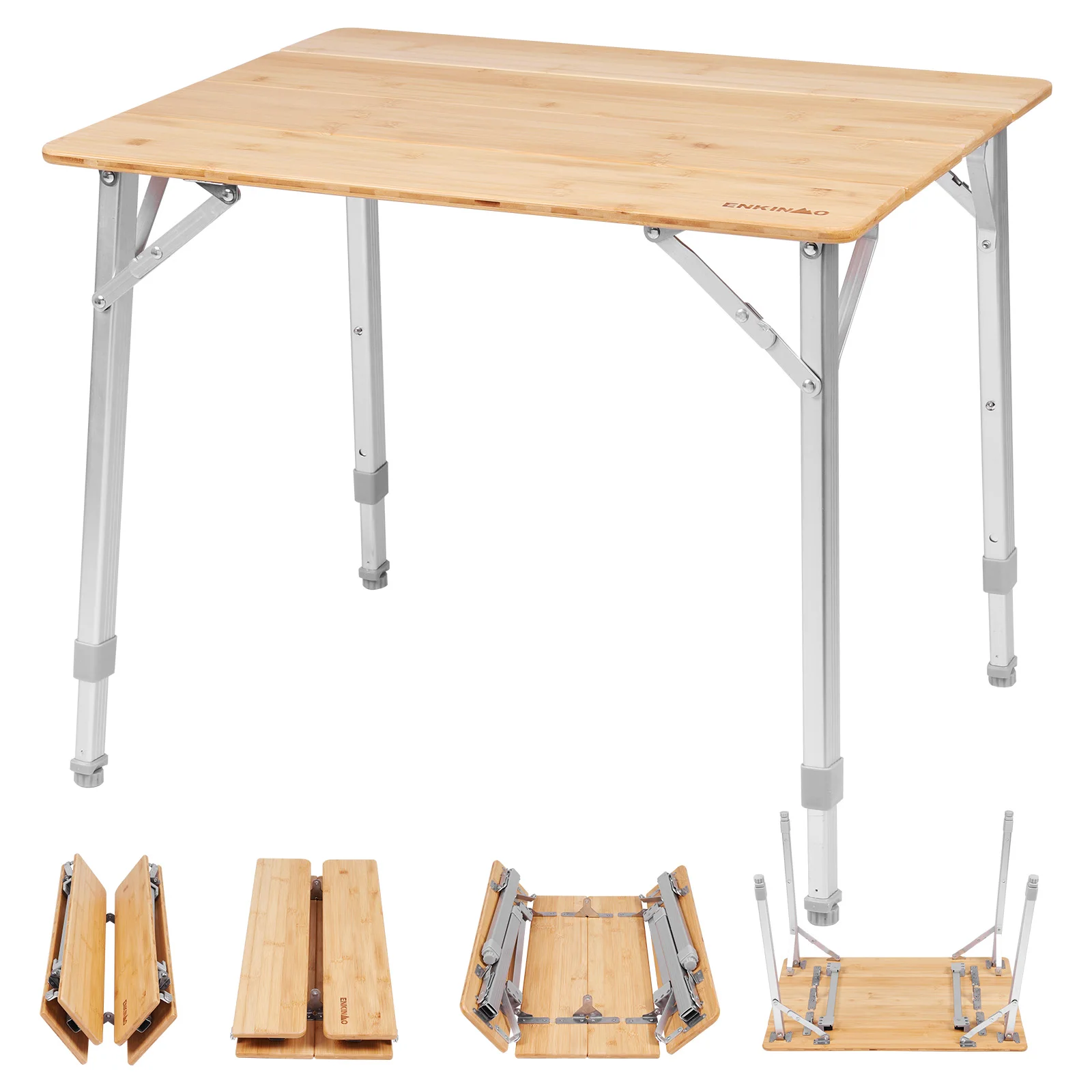 

Adjustable Height Folding Table 4-Fold Bamboo Camping Outdoor Portable RV Camp Table with Carry Bag for Car Backyard Picnic