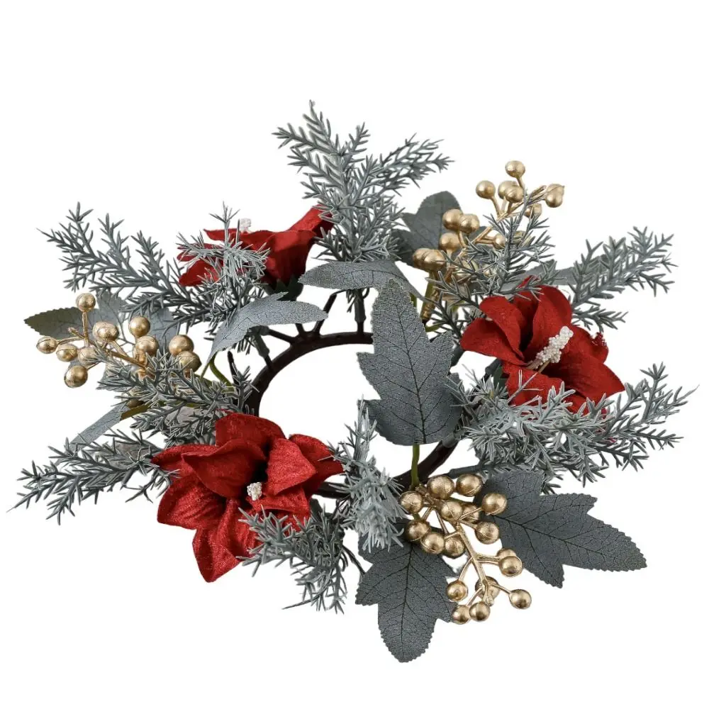 زهرة اصطناعية شمعة إكليل 25 سنتيمتر الورقة الخضراء شمعة خواتم رومانسية لوازم الحفلات الشمعدان إكليل زينة عيد الميلاد #1