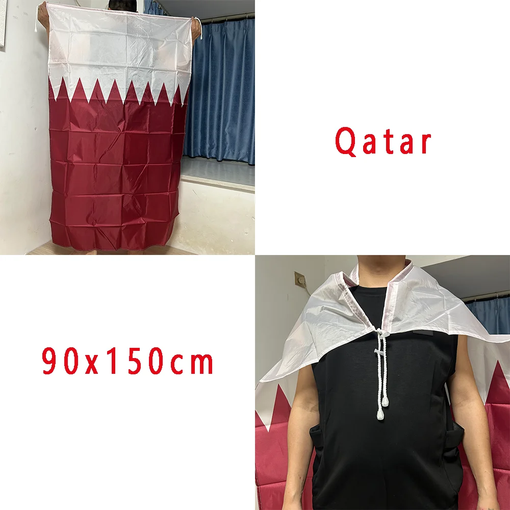 （SKY FLAG）Qatar Shawl Flag 90x150cm 3x5 Feet Super Poly Football Qatar Shoulder Flag Indoor Outdoor Qatar Polyester Flags