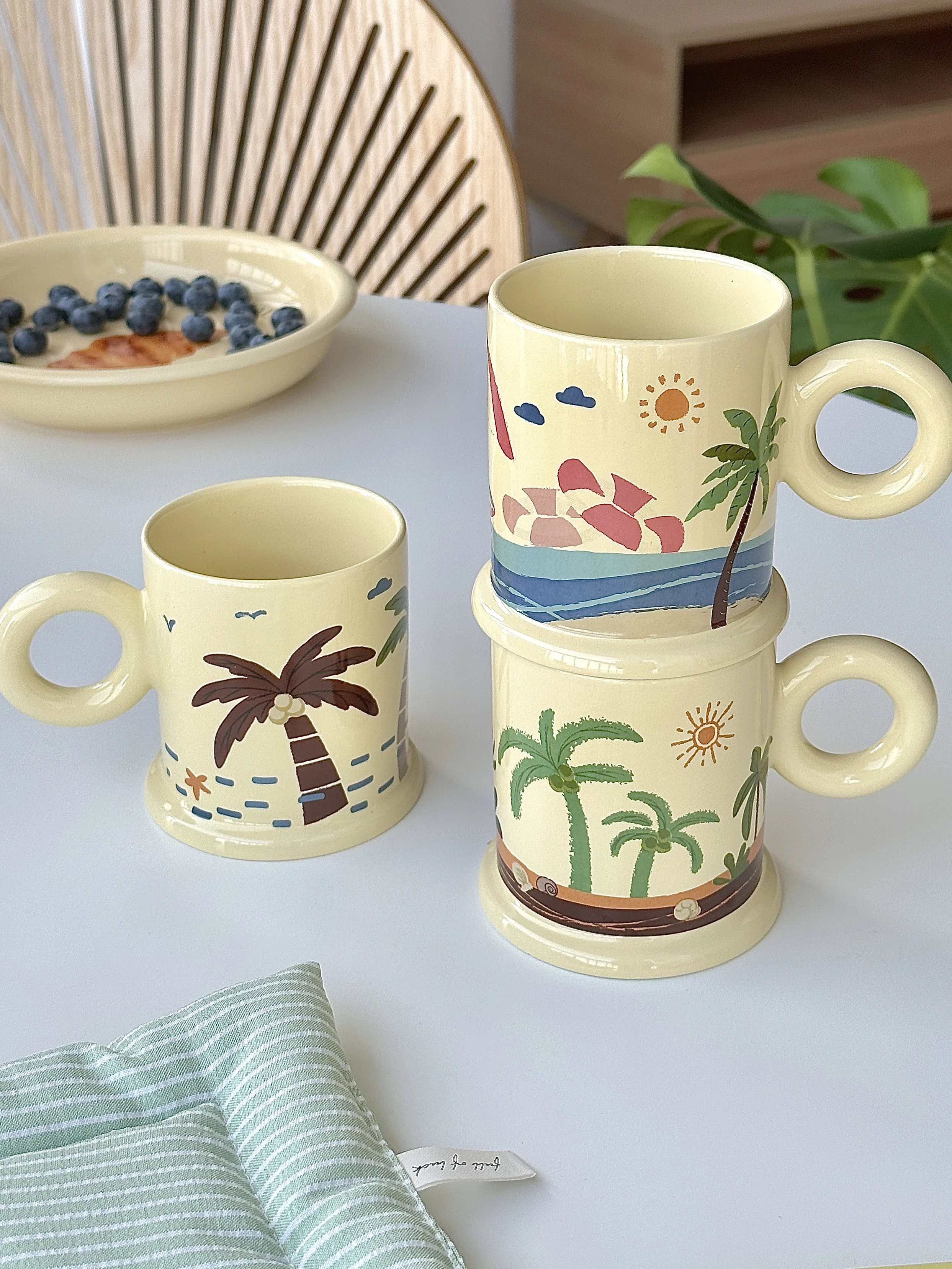 260 ML Summer Seaside Coconut Tree Ceramic Mugs Creative Household Breakfast Milk Cup Office Coffee Cups Kitchen Drinkware