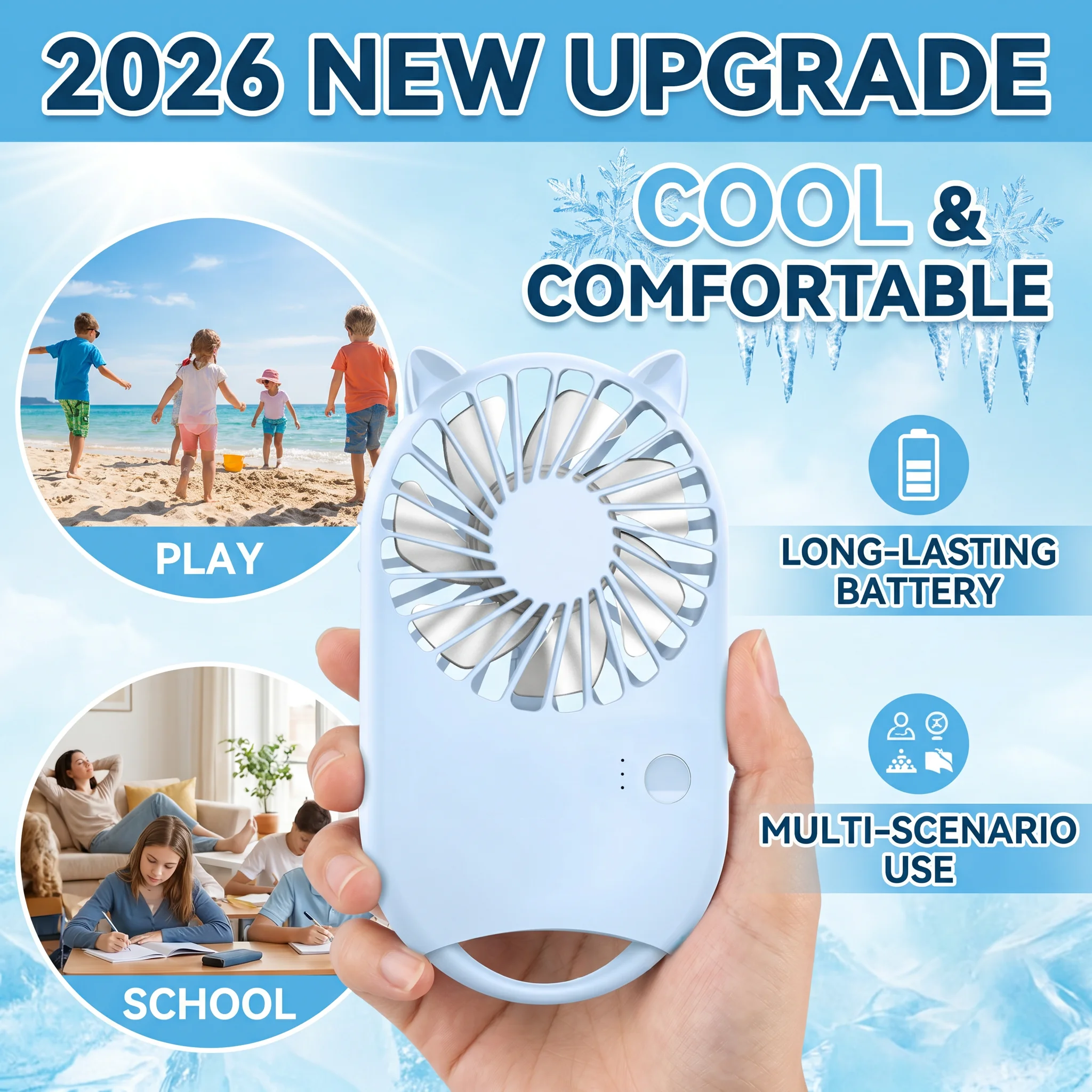 2026 New Upgrade Mini Portable Fan 3 Speeds Handheld Fan USB Rechargeable Personal Fan For Travel Summer Gifts For Women Girls