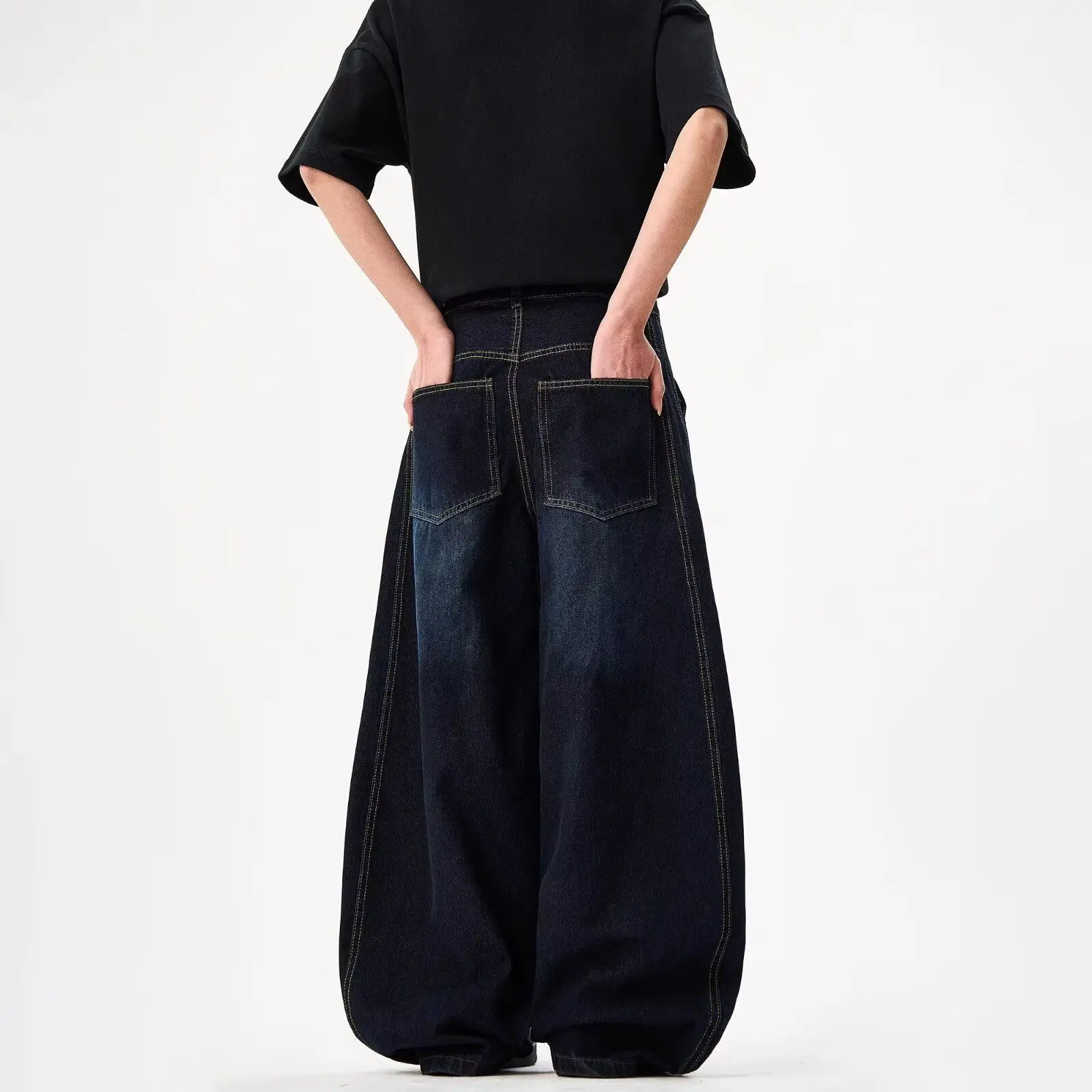 Men's Curved Blue Jeans Fashionable Casual Pants Retro Bottom Boys Wide Legs Thin Sweatpants Male High Waist Loose Trousers