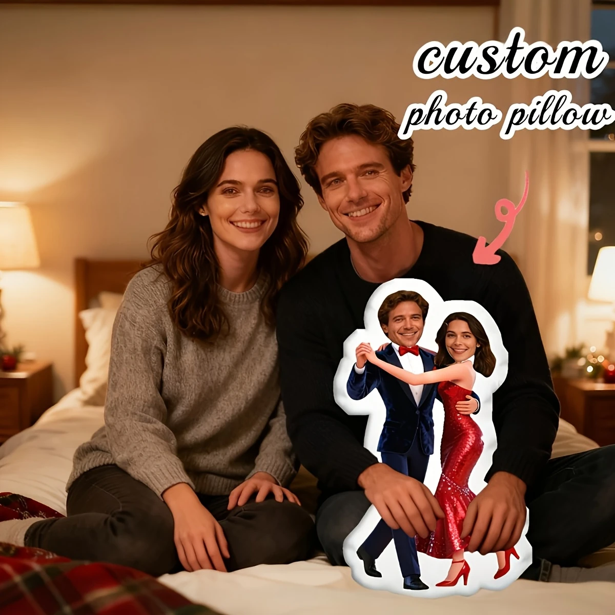 A Custom Personalized Pillow Featuring a Red Mermaid Skirt And Blue Suit Design, Perfect As a Supportive Gift for Family, Friend
