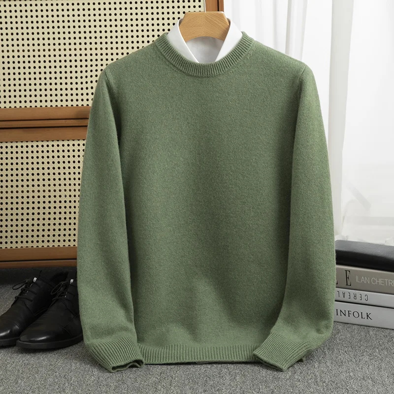 New Thickened Autumn/Winter new 100% Merino wool cashmere sweater Men's O-neck pullover warm bottom knit shirt top