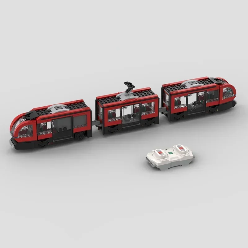 Moc-Bausteine, Innenstadt, Straßenbahn, motorisiert mit angetriebenem UpTechnology-Ziegel, DIY-Montage, Konstruktionsspielzeug, Weihnachtsgeschenke