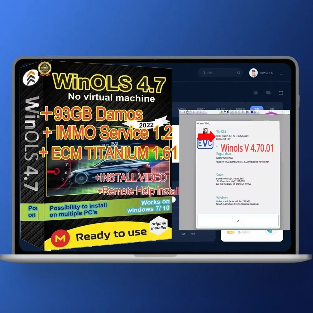 Newest ECU Programming Tool Winols 4.7 Software 93GB Damos Files ECM Titanium 26100 Immo Service Tool V1.2 with Install Video