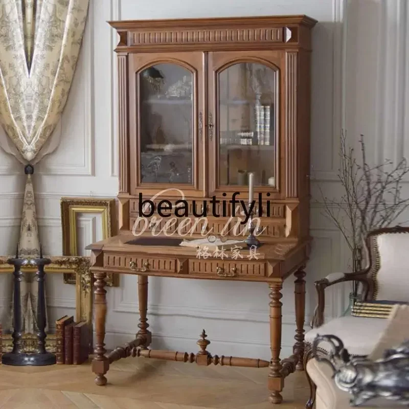 Y183ff American country solid wood, retro dining side cabinet, Chinese single desk, locker, glass decorative cabinet