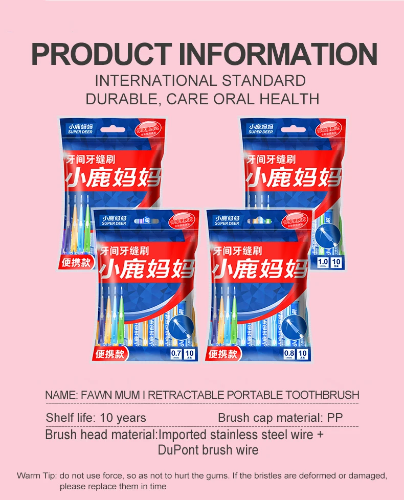 Fawnmum Interdentalbürste, reinigt zwischen den Zähnen, Zahnbürste, Reinigung, Mundwerkzeuge, Zahnkieferorthopädie, tragbar, 0,6–1,2 mm – Detail 9