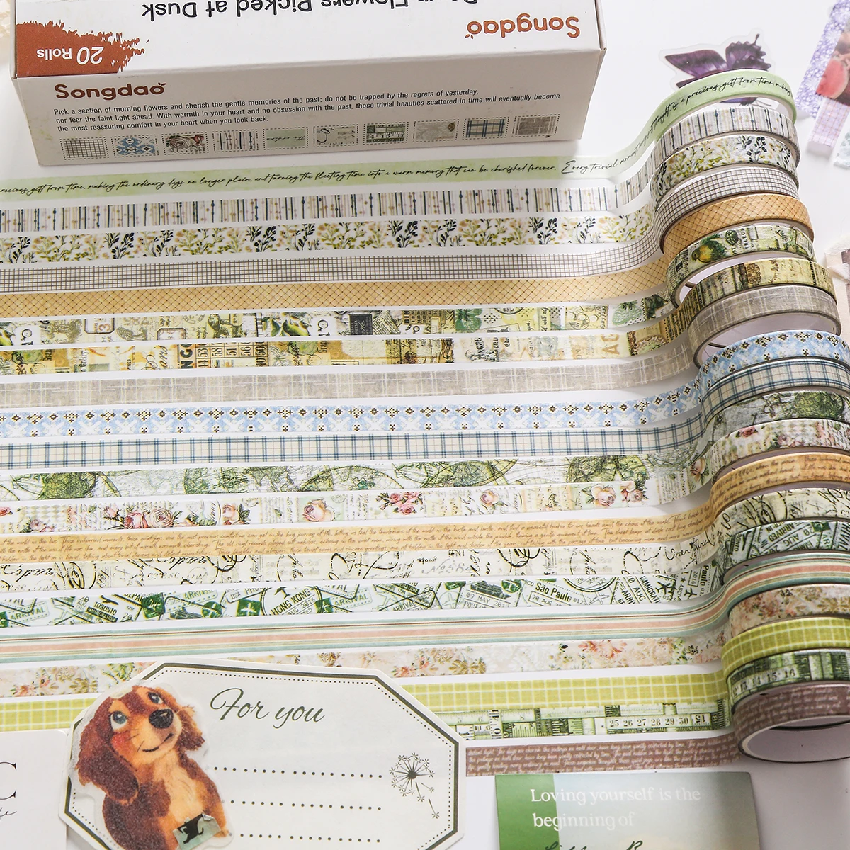 20 Rolls Floral Washi Tape Set, Vintage Plaid & Grid Decorative Strips for Journal Planner Scrapbooking & DIY Crafts